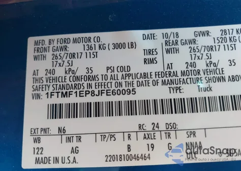 2018 Ford F-150 Xl from USA, damaged, VIN 1FTMF1EP8JFE60095